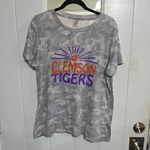 Sideline Apparel Womens Gray Camo Clemson Tigers T-Shirt Official Comy 2XL EUC